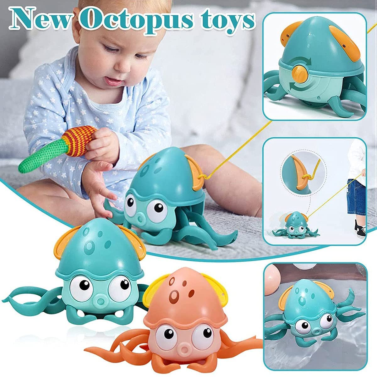 Cute Octopus Clockwork Bath Toys, Crawling Octopus Floating Toy for Baby